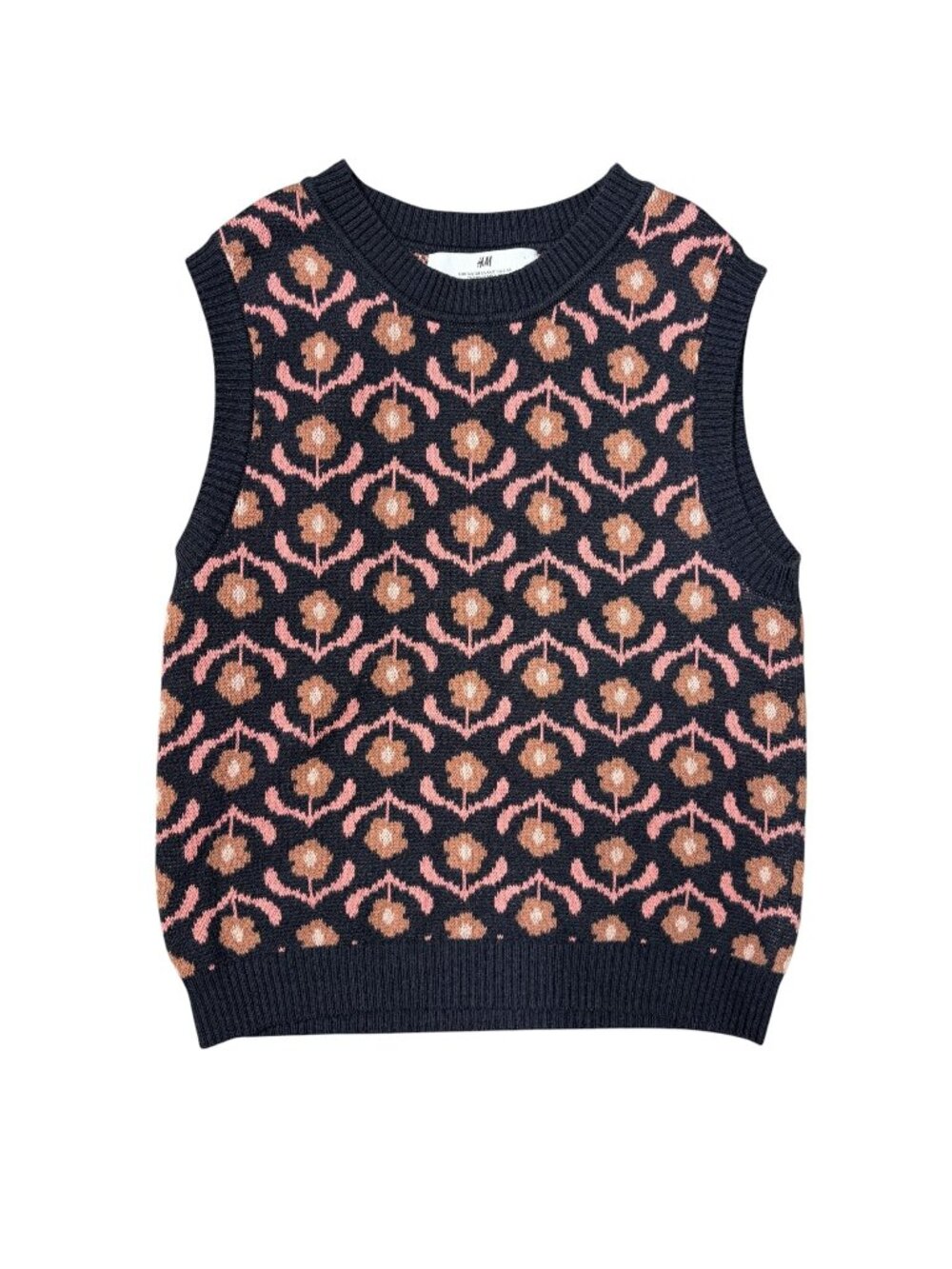 H&M Sweater Vest Girls Size 6-8Y Geometric Floral Pink Gray